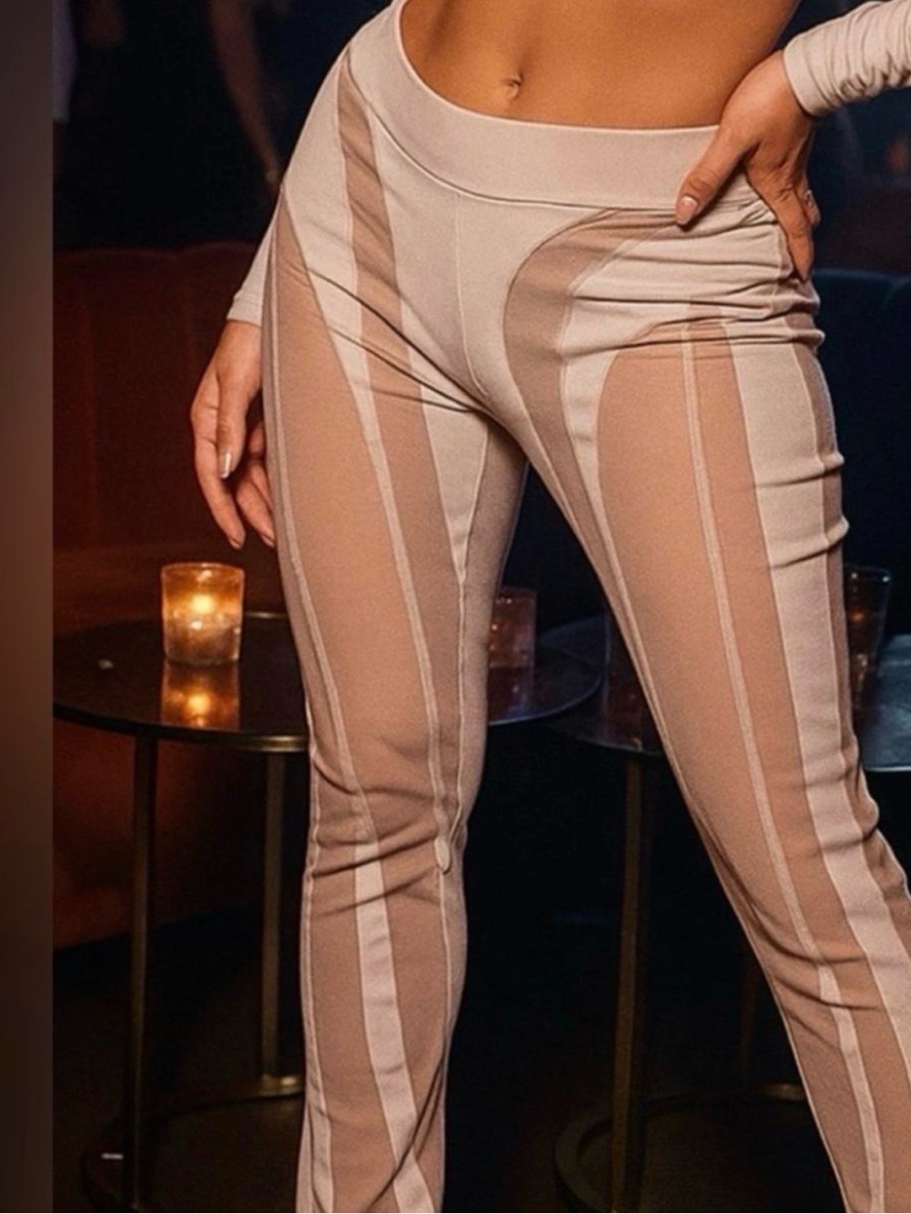 Maniere De Voir High waisted Mesh Panelled Stretch leggings in tan